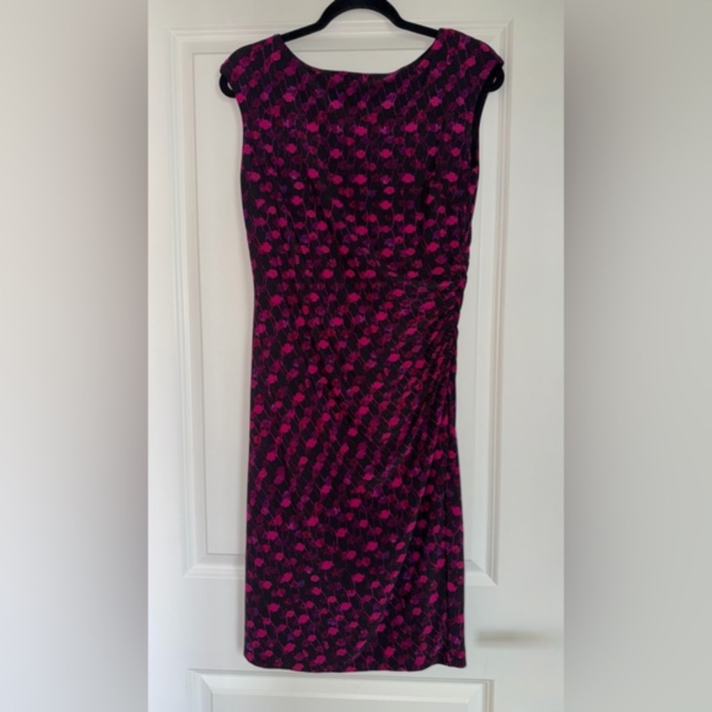 Lauren Ralph Lauren Sleeveless Side Ruched Sheath Dress Black and Pink
